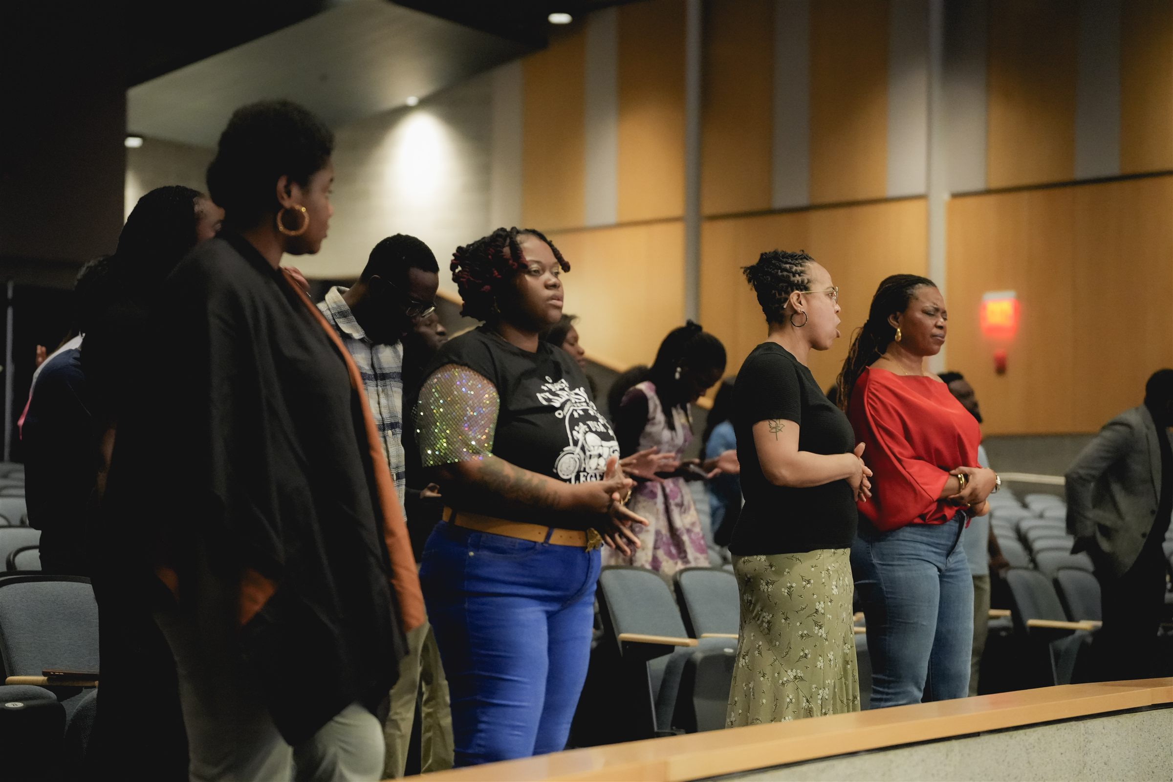 The congregation standing in worship
